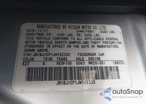 2018 Nissan Rogue Sport Sl z USA, uszkodzony, nr VIN JN1BJ1CP1JW102333